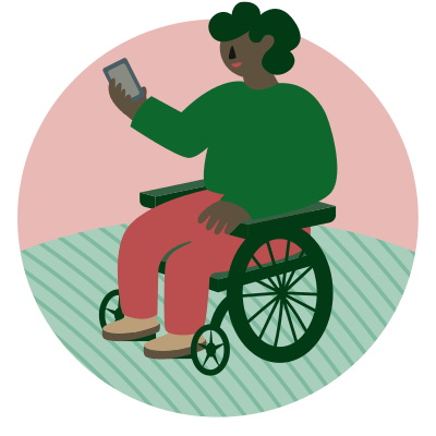 Rullstolsburen person som får värdering av sin bostad i telefonen. Illustration.