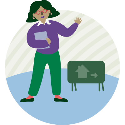 Mäklare som vinkar och välkomnar dig att ta kontakt. Illustration.