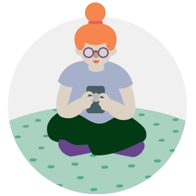 Person som ivrigt följer försäljningen i telefonen. Illustration.